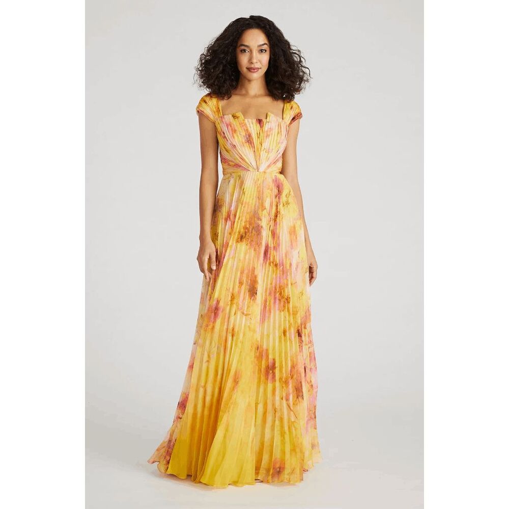 Theia Rian Pleated Chiffon Gown Size US6 $795